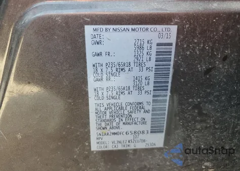 2015 Nissan Pathfinder S z USA, uszkodzony, nr VIN 5N1AR2MM0FC658083